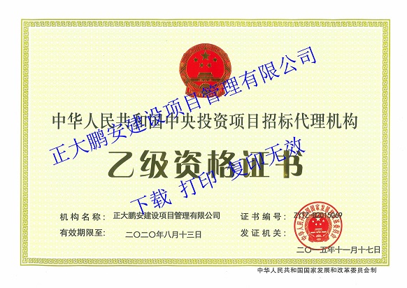 中央投資項(xiàng)目招標(biāo)代理機(jī)構(gòu)乙級(jí)資格 中央投資項(xiàng)目招標(biāo)代理機(jī)構(gòu)乙級(jí)資格
